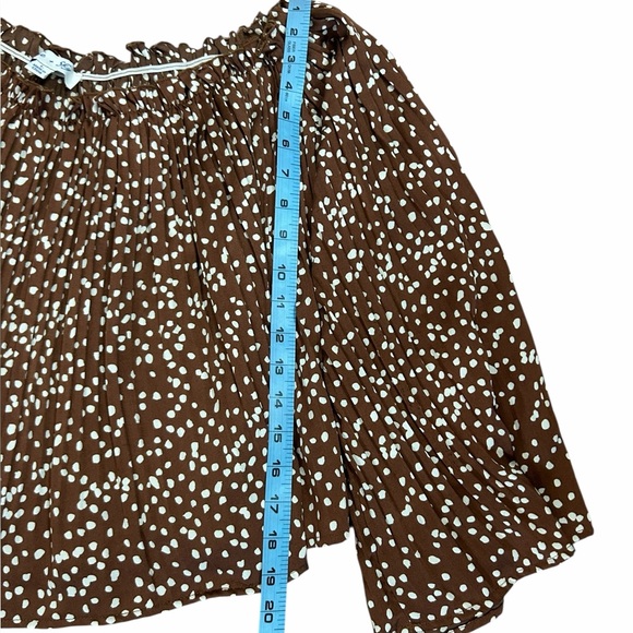 She + Sky Brown Polka Dot Off the Shoulder Silky Blouse Romantic Women’s Large - Picture 9 of 9